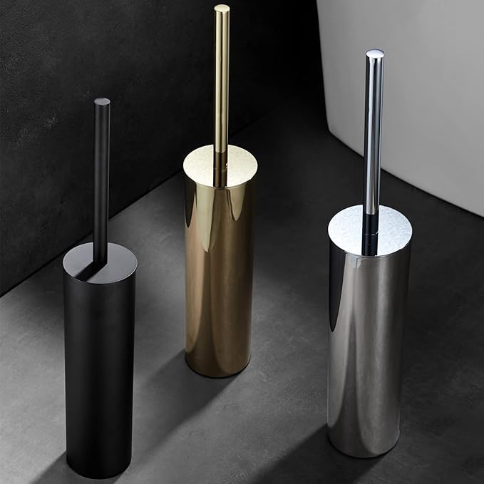 Freestanding Luxury Toilet Brush 304 Stainless Steel Toilet Brush and Holder 19-Inches Tall Round Rust Resistant Anti-Odor and Easy to Clean with Polished Gold Finished