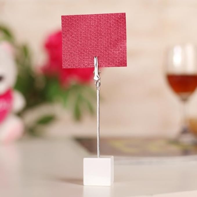 10pcs Table Number Holder Name Place Card Holder Memo Clip Holder Stand Note Holder Pictures Card Paper Menu Clip (Pure White)