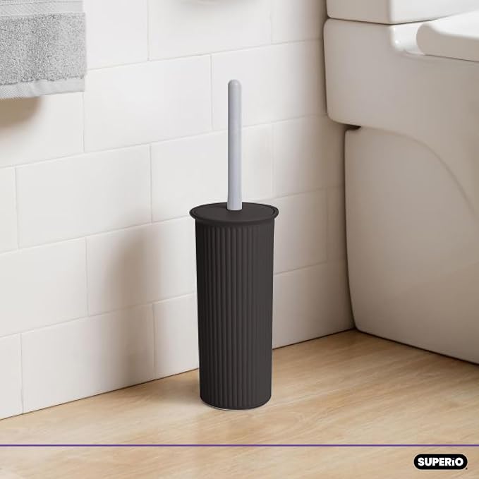 Superio Decorative Plastic Toilet Bowl Brush and Holder Set, Cleaner Scrubber for Bathroom (2, Brown)