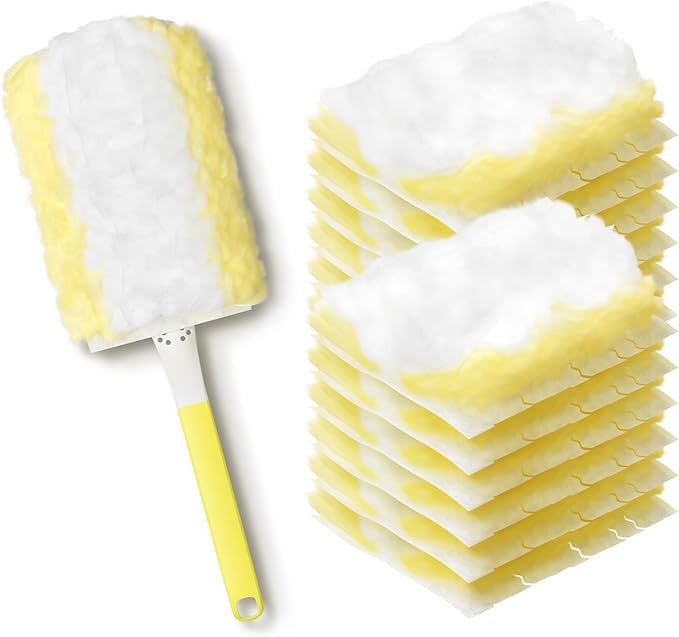 JOYMOOP Disposable Duster for Cleaning, with 1 Handles & 24 Ct Blue Heavy Duty Refills for Swiffer Feather Duster, Household Cleaning Tool for Electronics, Dusting Furniture, Blinds, Pet Hair