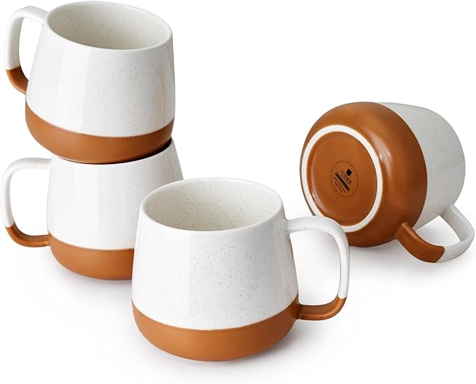 Teocera Ceramic Coffee Mug Set of 4-12 oz Coffee Mugs with Large Handles for Hot or Cold Drinks Like Latte, Cocoa, Tea or Juice - Smooth Ceramic, Dishwasher Safe, Beige