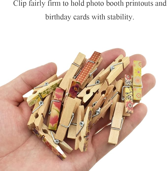 HAHIYO Colorful Painted Wooden Clothes Pins Clothespins Small Aviod Fall Apart 1.38 Inches Length 50 Pack Strong Springs No Rust No Discoloration for Laundry Bathroom DIY Craft Photos Food Opened Bags