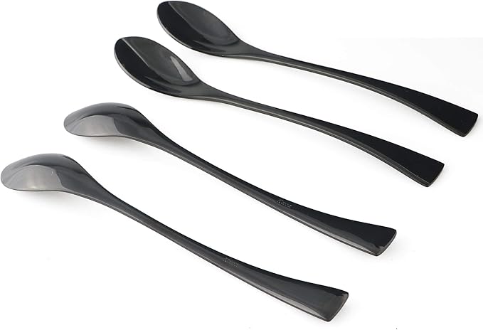 4-Pieces 18/10 Stainless Steel Long Handle Mixing Spoon, Stirring for Ice Tea Coffee, Mirror Polishing Black