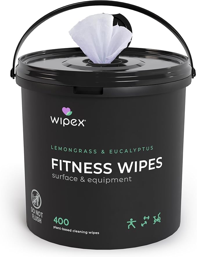 Wipex Yoga Mat Cleaner Gym Wipes - Plant-Based Lemongrass, Eucalyptus & Vinegar Wipes for Fitness Equipment & All Purpose Gym Cleaning - Safe for Peloton Bikes & Treadmills - 400 Count