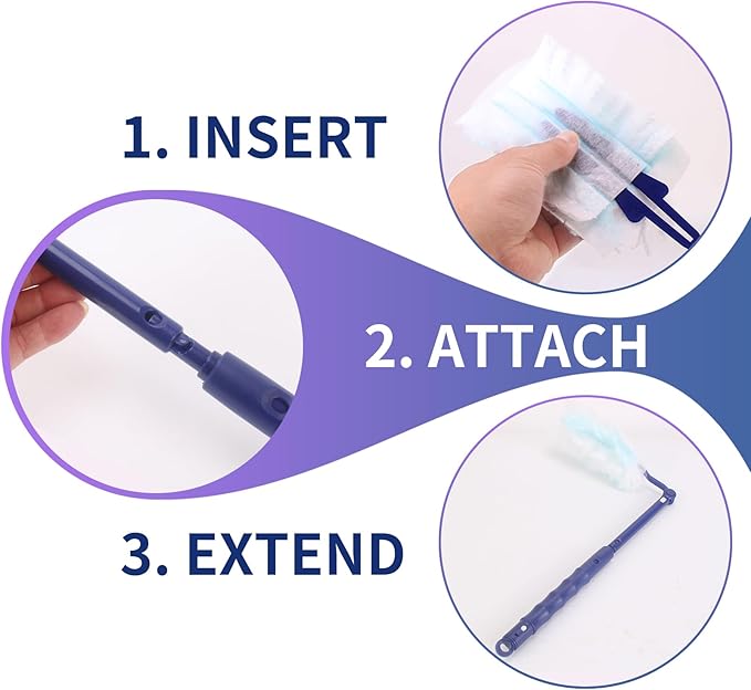 Replacement Duster Handles Compatible with Swiffer Duster Refill, Extended Handle, Adjustable Length (Blue 1pc)