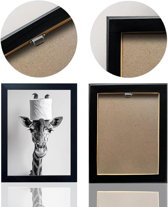 Framed Funny Bathroom Wall Art Giraffe with a Toilet Paper Roll on Head Print Black and White Bathroom Pictures Wall Decor Humor Animal Canvas Artwork