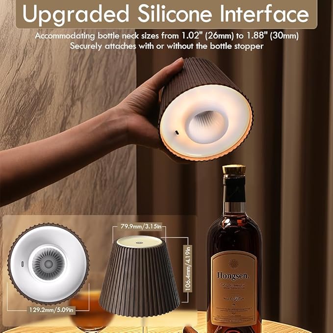 WILIT 2 Pack Wine Wirelss Bottle Lamp, 3-Level Brightness Cordless Table Lamp Shades, Rechargeable Battery Operated for Bedroom, Living Room, Kitchen Counter, Women Gifts for Her