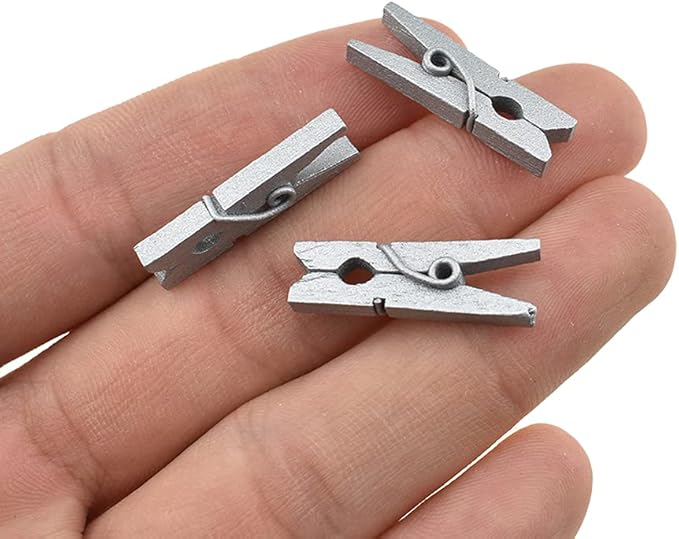 HAHIYO Silver Wooden Clothes Pins Clothespins Mini Do NOT Fall Apart 1 inches Length 80 Pack Sturdy Strong Springs No Rust No Discoloration for Laundry Bathroom DIY Craft Photos Food Opened Bags