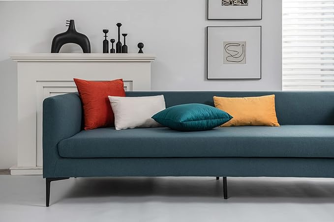 Throw Pillow Cases 22x22 Teal: 2 Pack Cozy Soft Velvet Square Decorative Pillow Covers for Farmhouse Home Decor