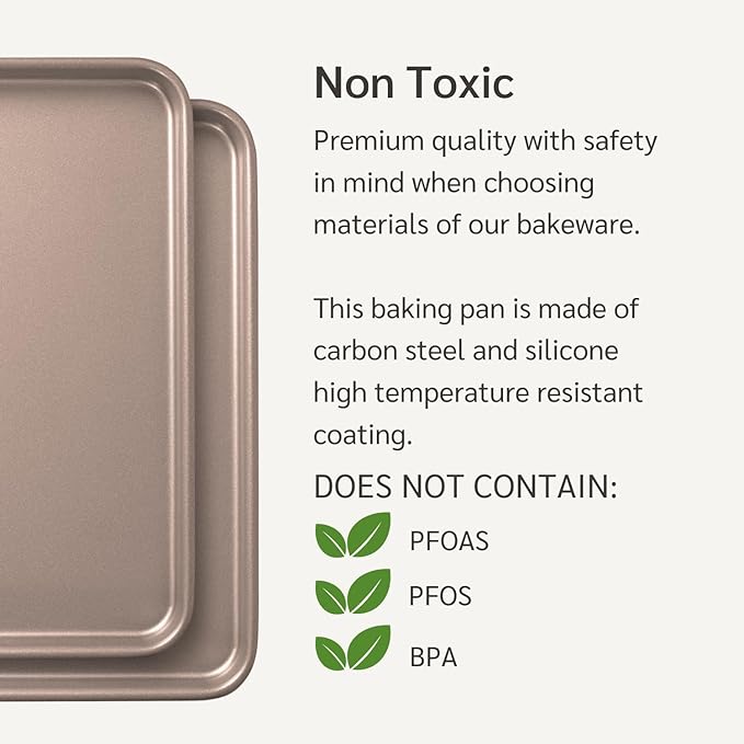 HAPPIELS Nonstick 9x13 inch Quarter Baking Sheet Set of 2 | PFOA & BPA Free Non Toxic 13x9 inches Cookie Sheets | Best Non stick Cooking Pans, Small Tray for Toaster Oven | Nontoxic Baking Pan 9 x 13