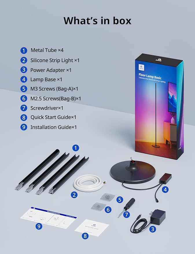 Ailofy Corner Floor Lamp, Corner Lamp Compatible with Alexa & Google Assistant, 16 Million DIY Colors, Sync with Music, App Control, Timer Setting, LED Floor Lamp for Living Room and Bedroom, Black