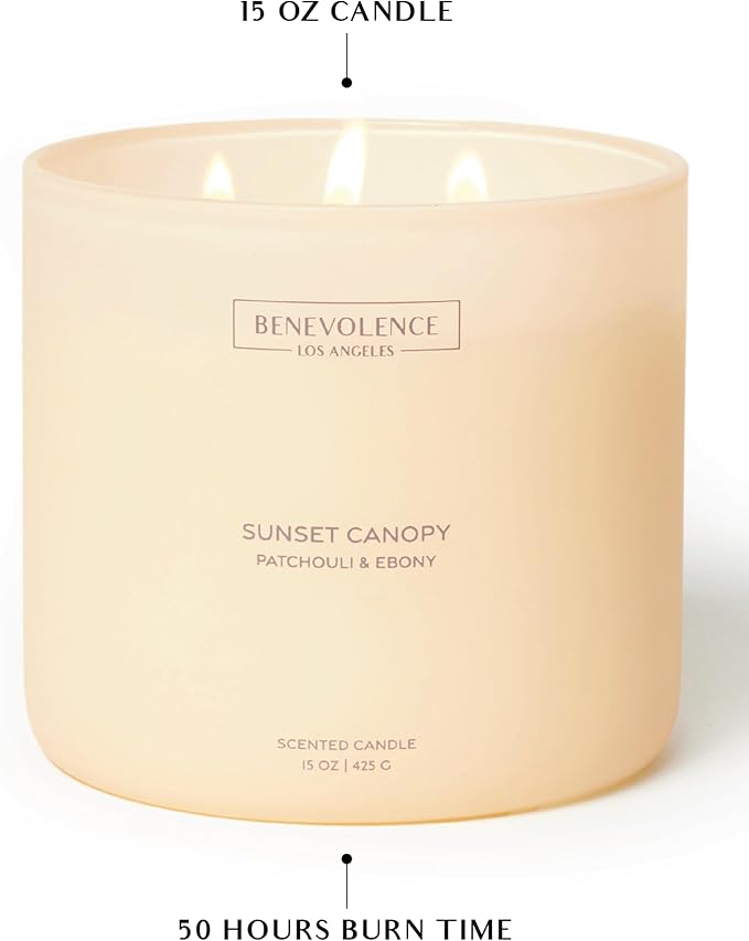 Patchouli & Ebony – Benevolence LA 3-Wick Fall Scented Candle for Home | 15oz, 50-Hour Burn | Natural Soy Wax | Warm & Grounding Autumn Home Fragrance | Malibu Sands Collection – Gift for Women & Men