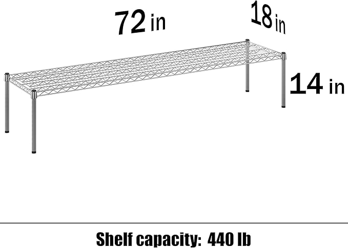 18" Deep x 72" Wide x 14" Height Wire Shelving Kit | 1-Tier | NSF Commercial Storage Rack Unit