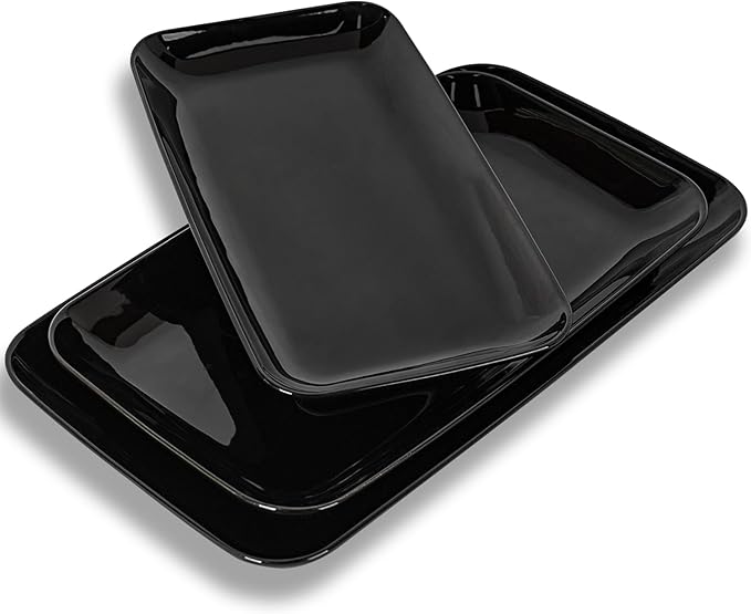 DELLING Large Serving Platter, 16/14/12inch Black Serving Tray Set- Rectangular Serving Platters for Party, Entertaining, Turkey Platter for Thanksgiving, Christmas, Microwave Dishwasher Oven Safe