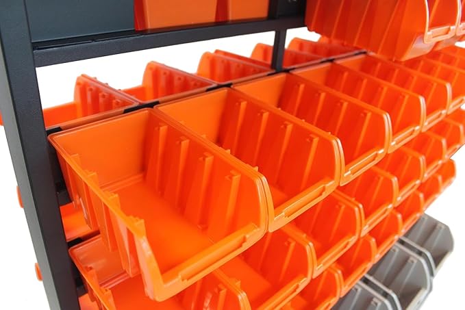 TRINITY 7-Tier Dual-Sided Rolling Bin Rack, 330 Pound Capacity, Includes 94 Organizer Bins, 19.75" x 35.5" x 48.5", Black