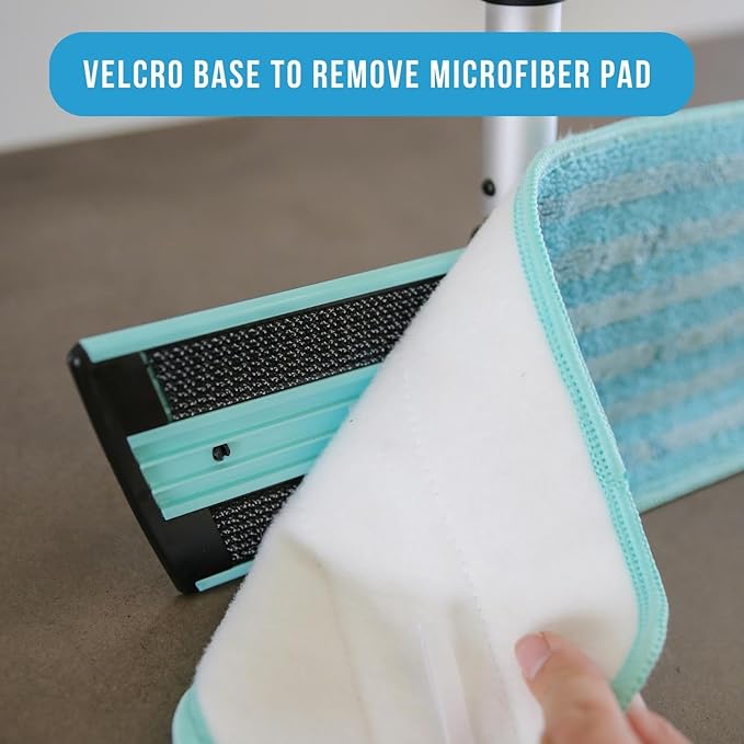 Don Aslett's 12" Mop with 2 Reusable Microfiber Pads (Aqua) Bathroom or Kitchen | 360° Rotating Head | Machine Washable | Extending Pole