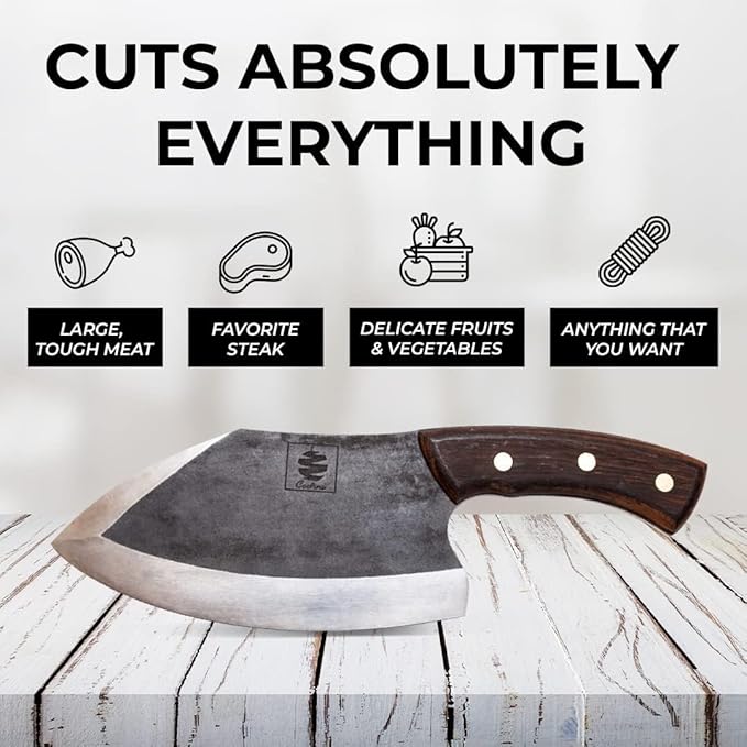 COOLINA Lixy Cleaver Chef Knife, 8.7-in Hand-forged High Manganese Clad Steel, Full Tang Butcher Knife, Razor Sharp Kitchen Knife for Camping, Outdoor Cooking, Slicing, Cutting Meat