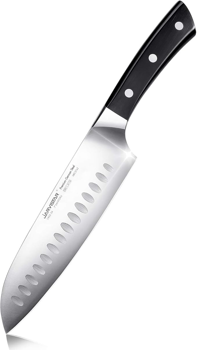 JARVISTAR Professional 7 Inch Chef's Santoku Knife, Ultra Sharp Vegetable Kitchen knife German Forged Steel, All-Purpose Nonstick Blade for Home Cooking Cutting Food