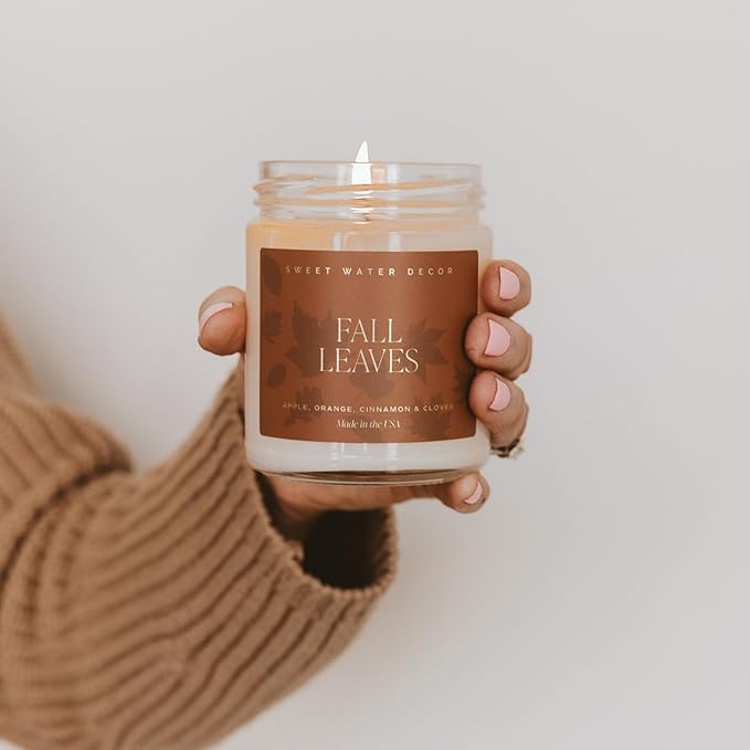 Sweet Water Decor Fall Candle - Apple, Cinnamon & Orange Scented Candles for Home - Long Lasting Candles 40 Hour Burn Time Soy Candle Wax - Perfect Candle Gift for Autumn - 9oz Patterned Jar Candles