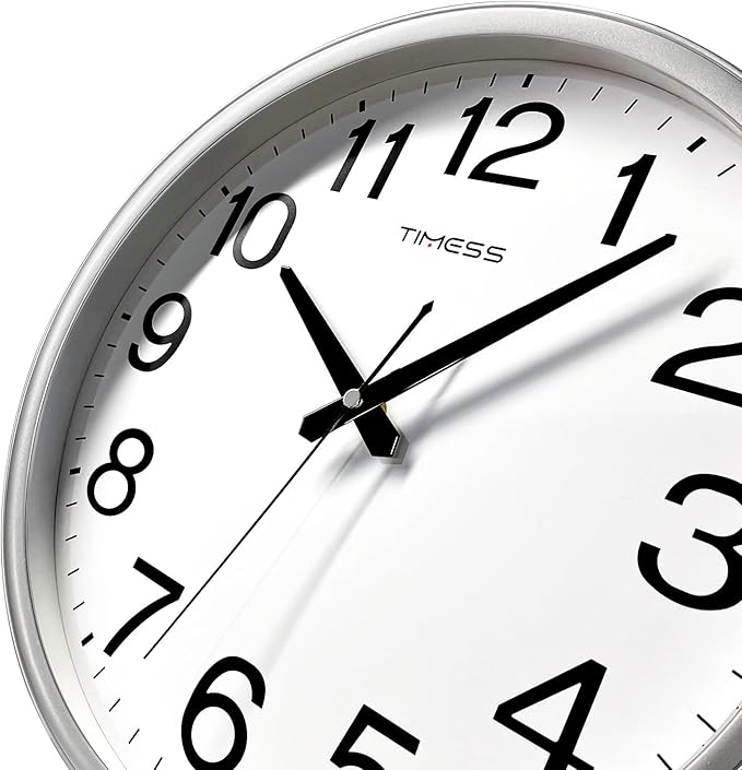 Wall Clock, 11 Inch Large Dial Non-Ticking Silent Battery Operated Quality Analog, Ultra-Quiet Movement Quartz, Timeless Stylish Clock, Ideal Modern Home, Office Décor (Sliver)