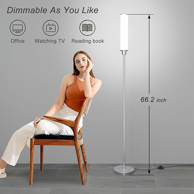 Floor Lamp with Remote Control,Bright Floor Lamps for Living Room/Bedroom/Office, Stepless Adjustable 3000K-6000K Colors and 10-100% Brightness,Standing Light with Foot Switch (Nickel)