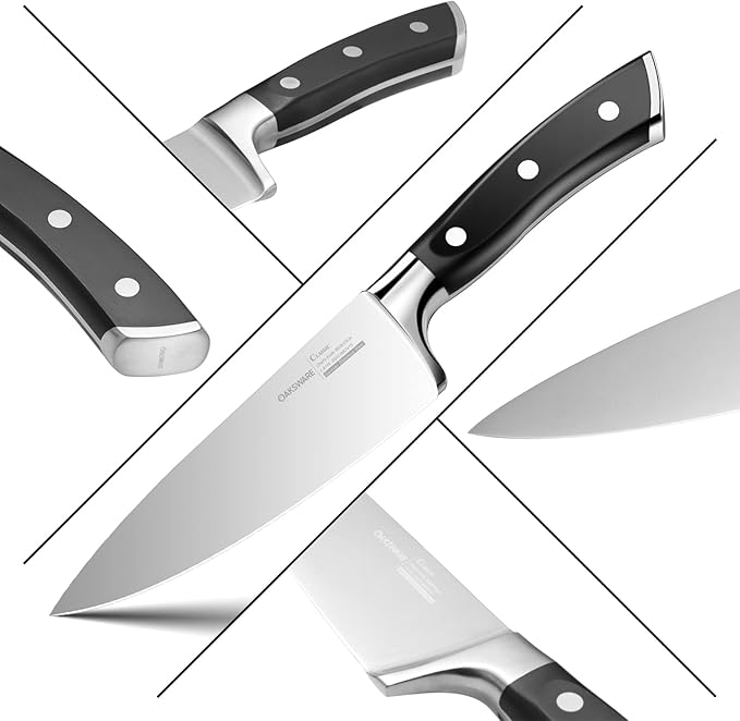 OAKSWARE Chef Knife, 8" Kitchen Knife for Cutting & Cooking, High Carbon German Steel Razor Sharp Knives, Professional Meat Knife with Full-Tang Handle