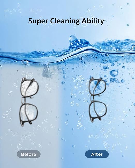Jewelry Cleaner Machine Ultrasonic 48KHz Ultra Sonic Cleaner for Glasses, Rings, Earrings, Watch Strap, Dentures, Makeup Brush, 304 Stainless Steel 12oz Cleaning Pod with 2 Timer Modes (White1)