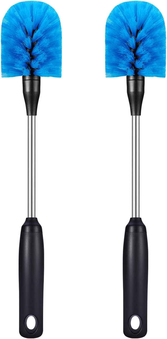 Stainless Steel Bottle Brush with Replaceable Head, Long Handle Scrub Brush for Water Bottles, Glasswares, Mugs, Flasks, Tumblers, Vases, and Kitchen Sink, 2 Pack, 13 in