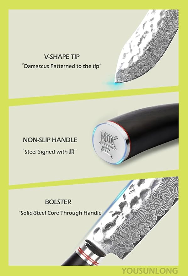 YOUSUNLONG Breaking Knife Max Bull Nose Butcher's knife 12" Japanese 67 Layers Hammered Damascus Steel with Natural Leadwood Handle
