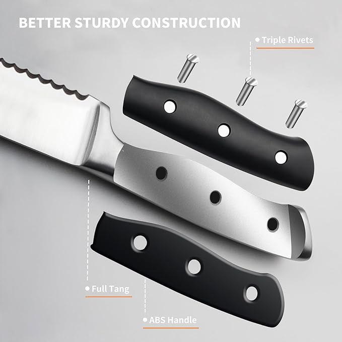 Alata 8-Piece Steak Knives Set, 4.7 Inch with Serrated Edge Razor-Sharp Dinner Knives, Full-Tang Construction, Dishwasher Safe