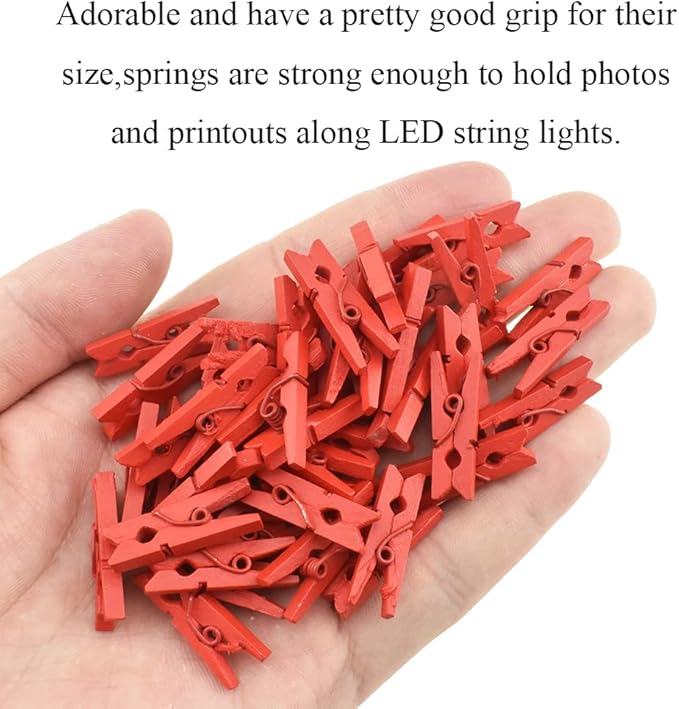 HAHIYO Red Wooden Clothes Pins Clothespins Mini Aviod Fall Apart 1 Inches Length 80 Pack Strong Springs No Rust No Discoloration for Laundry Bathroom DIY Craft Photos Food Opened Bags