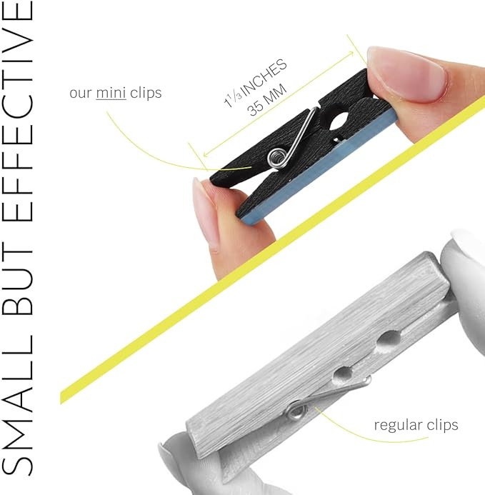 20 Pack Mini Self Adhesive Clips for Pictures - Black Wood Clip Photo Holders for Wall, Poster Hanger, Photo Cards Hanging Display Board & Picture Boards, Artwork Photos Holders Card Room Decor