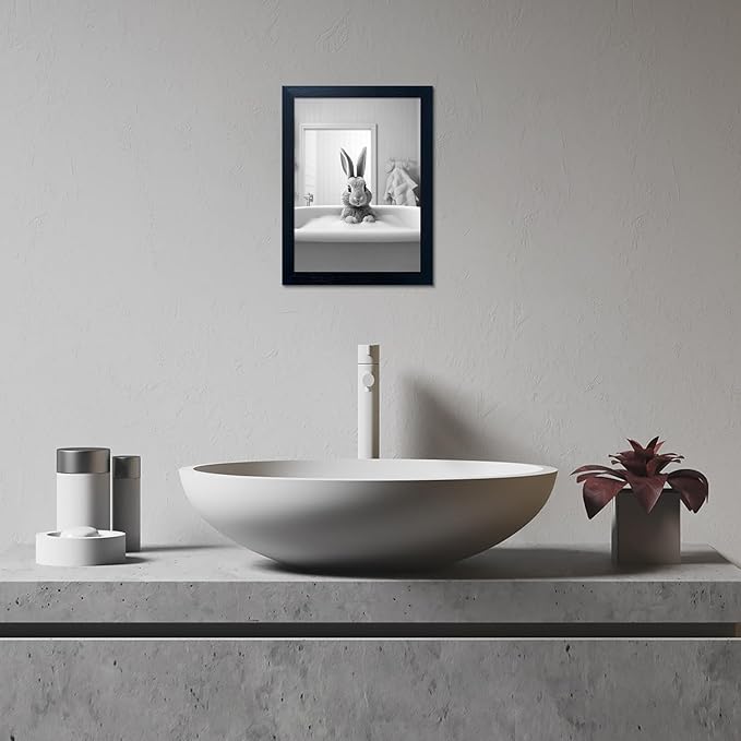 Kids Bathroom Decor, Black and White Cute Animal Canvas Wall Art, Funny Rabbit in Bathtub, Framed Farmhouse Picture Wall Decor Print Artworks for Bathroom