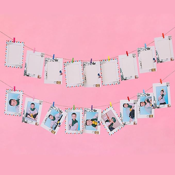 Hanging Photo Display Photo Holder String with Clips Photo Frame Set Perfect Wall Decor for Teen Bedroom Home Cubicle Office Retro Postmark *2