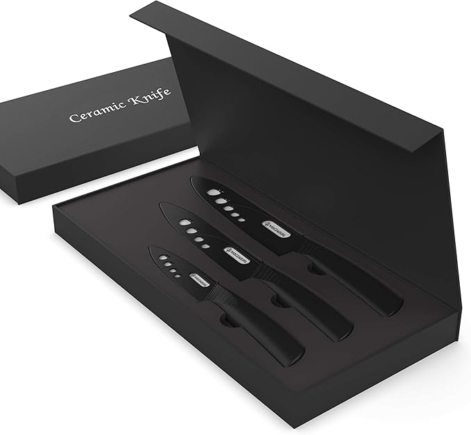 Classic 3PCS Ceramic Knife Set with Cover, Super Sharp Never Rust Healthy (6" Ceramic Chef Knife, 5" Solution Knife,4 "Classic Paring Knife)