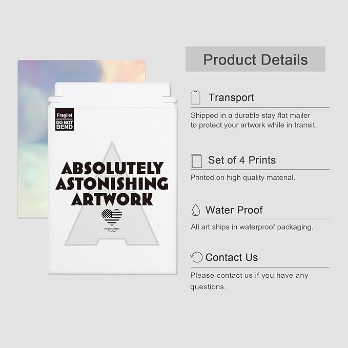 SIGNWIN Poster Bathroom Decor 11"x14"x 4, Wall Art Room Decor Multicolor for Living Room, Bedroom, Office White Pastel Watercolor Rainbow Sky Clouds Abstract Geometric Illustrations Colorful