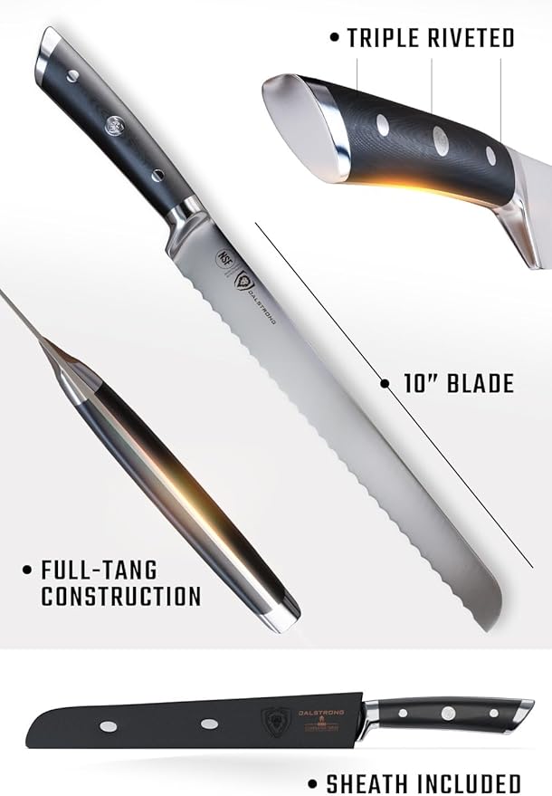 Dalstrong Serrated Bread Knife - 10 inch - Gladiator Series Elite - Forged High-Carbon German Steel - G10 Handle Kitchen Knife - Sheath Included - Razor Sharp Slicer - Slicing Knife - NSF Certified