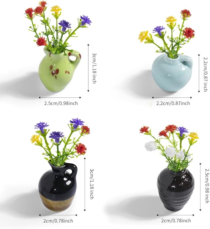 rhinocats Mini Vase Magnets for Fridge, Cute Magnetic Ceramic Vases for Refrigerator Kitchen Locker Office (4 Pack)