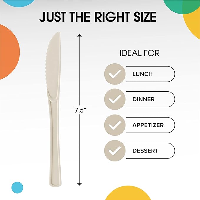 Party Solids Ivory Plastic Knives 200 Pcs Ivory Knives Disposable Utensils Heavy Duty Plastic Cutlery Set Disposable Cutlery Sets Flatware Sets Silverware Set Party Supplies & Party Tableware
