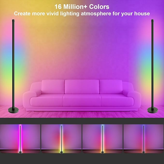 Led Floor Lamp,RGB LED Corner Lamp with App and Remote Control, Smart Modern Floor Lamp with 16 Million DIY Colors, DIY Modes and Music Sync, Standing Lamp for Living Room, Bedroom