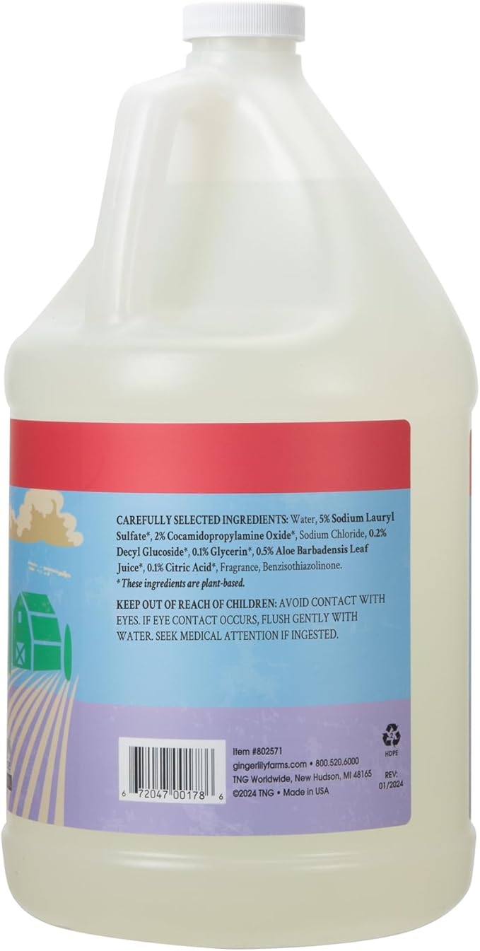 Ginger Lily Farms Botanicals Plant-Based Liquid Dish Soap, Concentrated Formula with Max Grease Cleaning Power, Cruelty-Free, Apple Pear Scent, 1 Gallon Refill (128 Fl. Oz.)