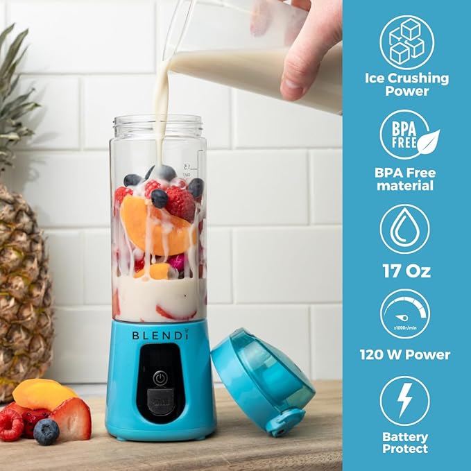 BLENDi Pro+ Portable Blender (New 2025 Model, 17.5oz, Turquoise) – Upgraded 120W Motor, USB-C Rechargeable, Cordless Personal Blender Smoothies & Shakes – BPA-Free, Self-Cleaning, Travel-Friendly