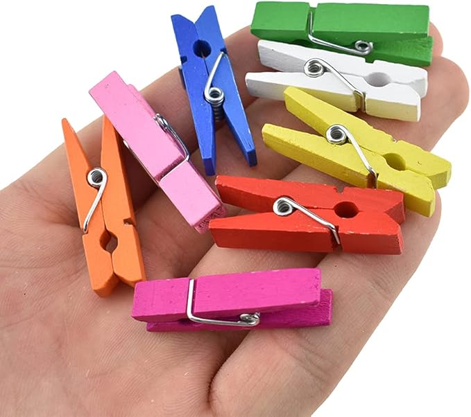HAHIYO Colorful Wooden Clothes Pins Clothespins Small Do NOT Fall Apart 1.38 inches Length 50 Pack Sturdy Strong Springs No Rust No Discoloration for Laundry Bathroom Diy Craft photos Food Opened Bags