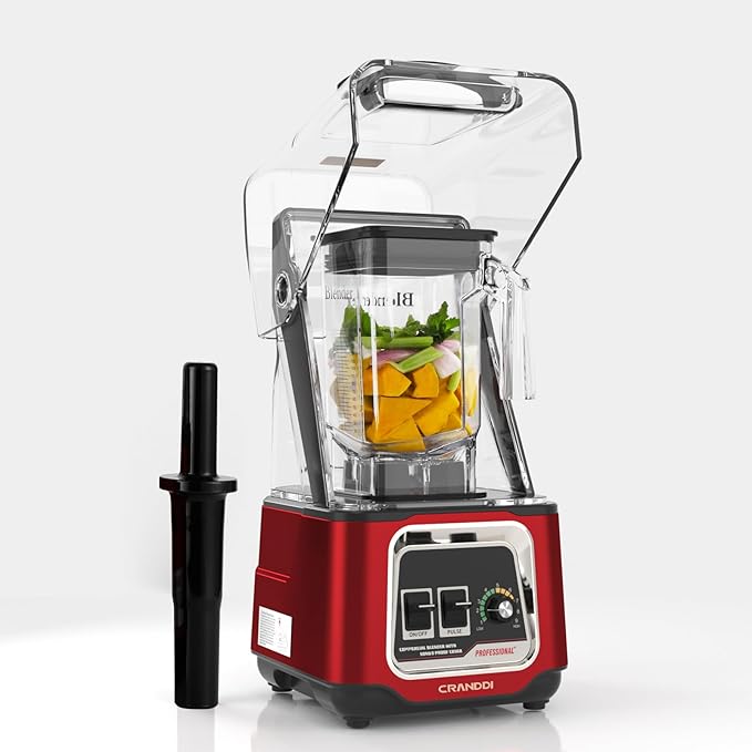 CRANDDI Professional Smoothie Blender, 2200W Commercial Soundproof Quiet blender with Removable Soundproof Shield for Crushing Ice, MilkShakes, Puree, Self-Cleaning, 50oz 110V K80 (Red)