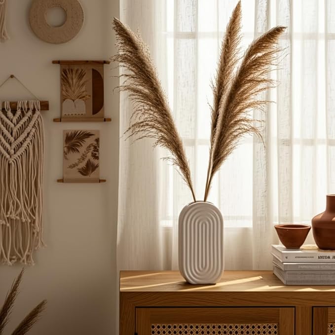 Sagebrook Home Modern Boho Ceramic Stoneware Vase - Textured Decorative Flower Vase for Home, Office, Bedroom, or Living Room - 9" White