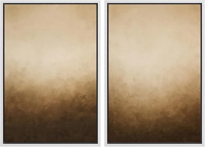 SIGNFORD Framed Canvas Print Wall Art Set Minimalist Gradient Brown Abstract Neutral Illustration Modern Art Decorative Nordic Nature for Living Room, Bedroom, Office - 24"x36"x2 White