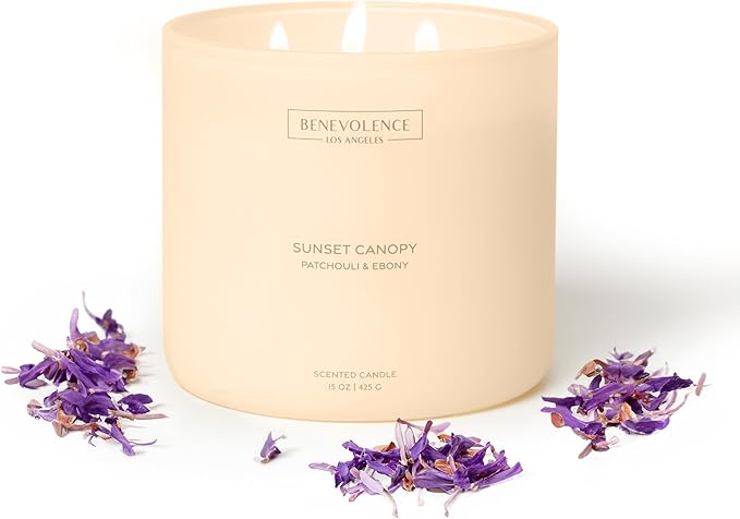 Patchouli & Ebony – Benevolence LA 3-Wick Fall Scented Candle for Home | 15oz, 50-Hour Burn | Natural Soy Wax | Warm & Grounding Autumn Home Fragrance | Malibu Sands Collection – Gift for Women & Men