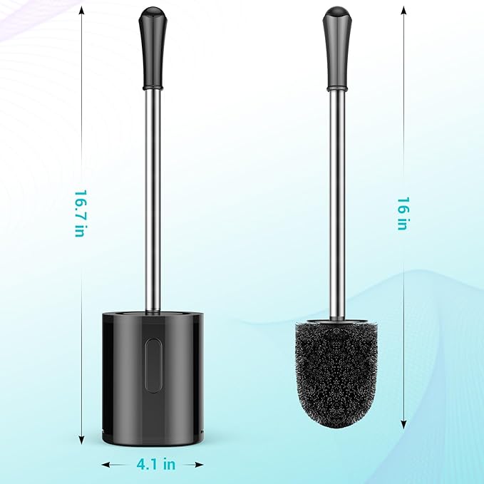 Toilet Brush and Holder, 3 Pack Compact Size Toilet Bowl Brush with Stainless Steel Handle, Small Size Plastic Holder Easy to Hide, Space Saving for Storage, Drip-Proof, Easy to Assemble Black