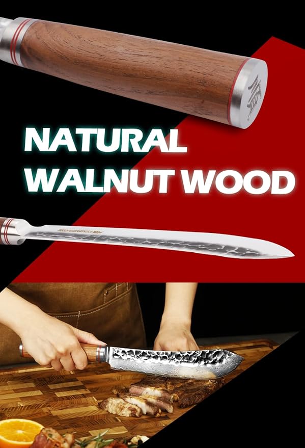YOUSUNLONG Breaking Knives 8 inch Butcher Knife Japanese Hammered Damascus Steel Natural Walnut Wooden Handle