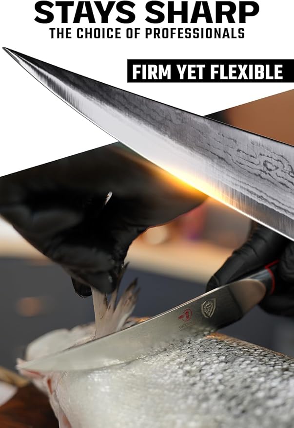 Dalstrong Fillet Knife - 6 inch - Shogun Series ELITE - Damascus - AUS-10V Japanese Super Steel - Boning Knife - Meat Cutting, Carving, Bone, Trimming, Deboning - Black G10 Handle - Sheath Included